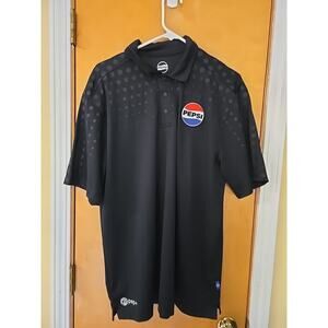 Pepsi polo shirt Mens XL Black Employee uniform 3D logo Workwear Snap Short Slev